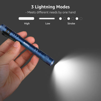 Lepro LED Torch Battery Powered, 2 Pack Pen Torch with Clip - Small Flightlight, 3 Modes, IP44 Waterproof for Inspection, Work, Repair and Nurses (Batteries Included), Blue