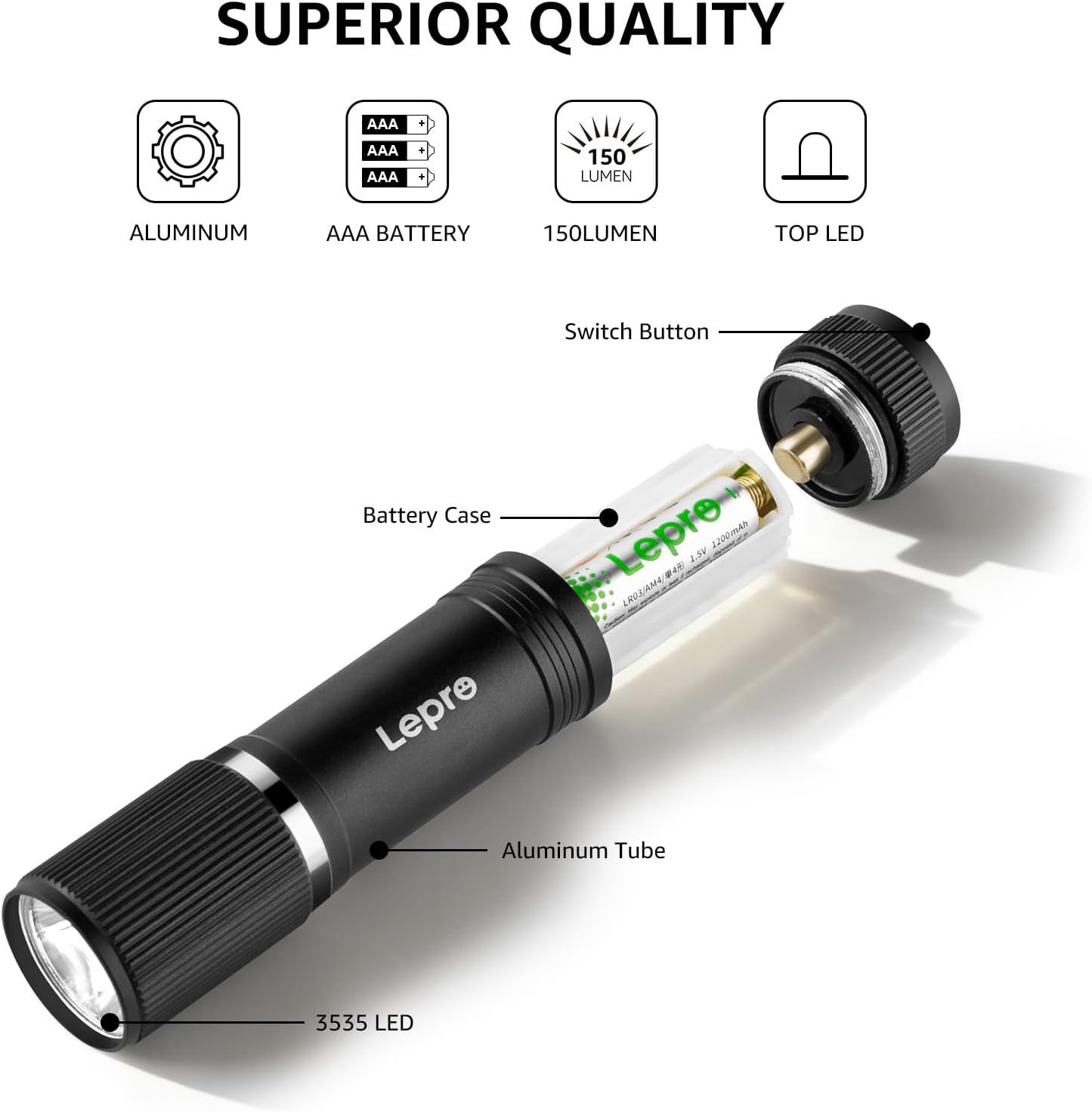 Lepro Small Torches Battery Powerd, 2 Pack EDC Torch with Aluminum Body, IPX4 Waterproof Perfect for Camping, Emergency, Dog Walking, Daily Carry and Outdoor Hiking (Batteries Included)