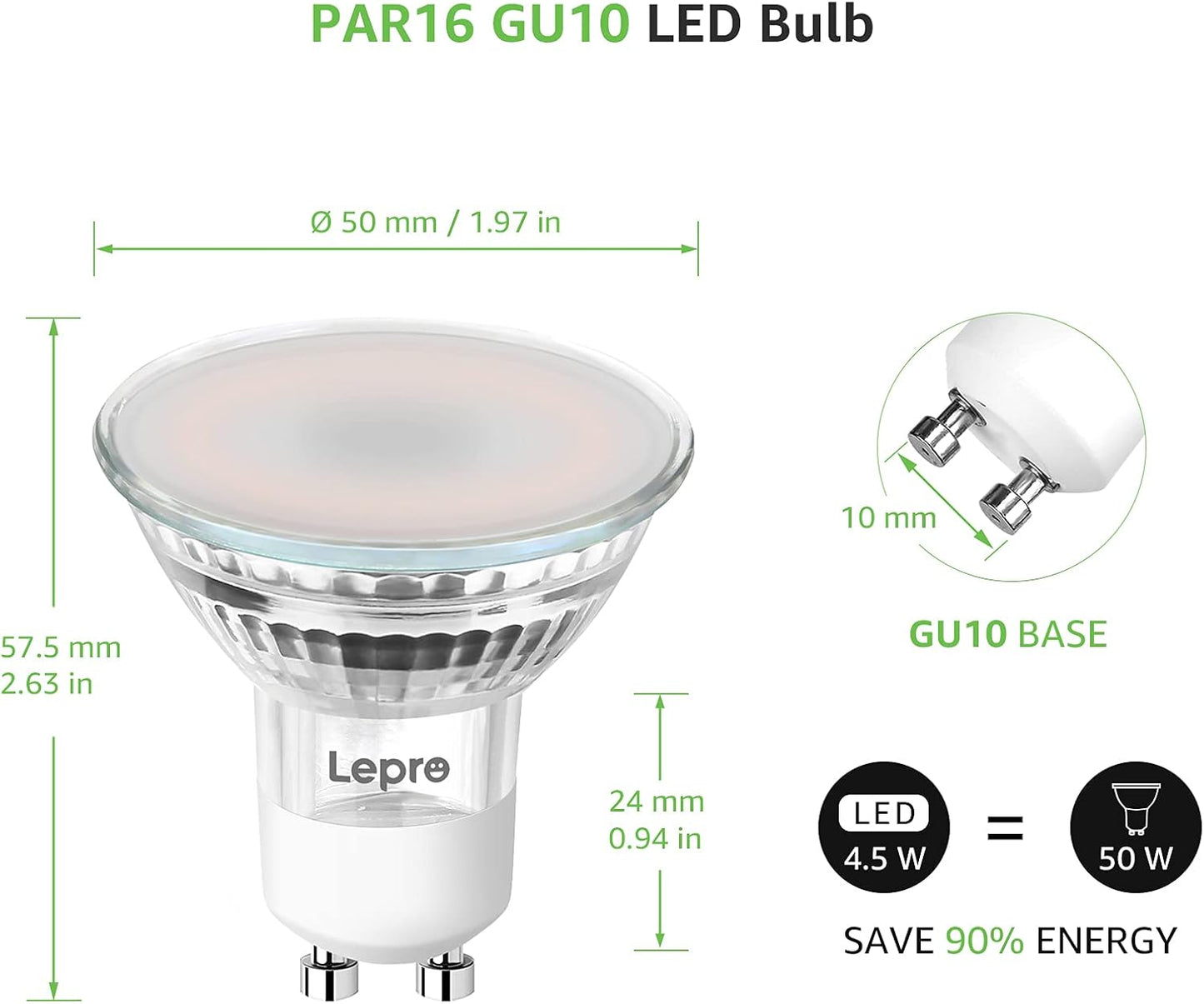 Lepro GU10 Smart Bulb, Dimmable Smart Light Bulb GU10, 4.5W 385lm, CCT Warm to Cool Daylight GU10 LED Spotlight Bulbs, Compatible with Alexa and Google Home, Pack of 4 (2.4GHz WiFi Only)