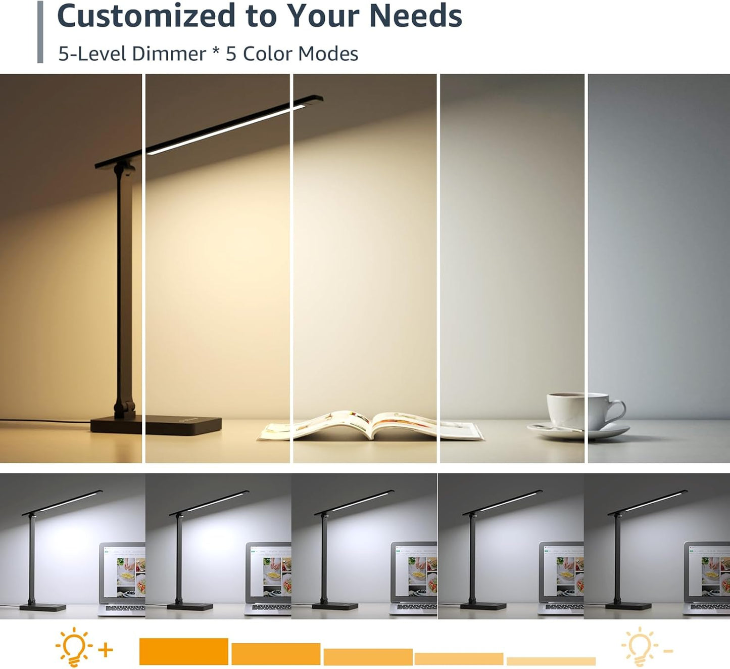 Lepro Desk Lamp, LED Desk Lamp with Power Adapter, 9.2W 750lm, Dimmable Desk Lamps Office, 5 Brightness Levels x 5 Colour Modes, Touch Control Daylight Lamp for Office, Study, Bedroom, Nails, Reading