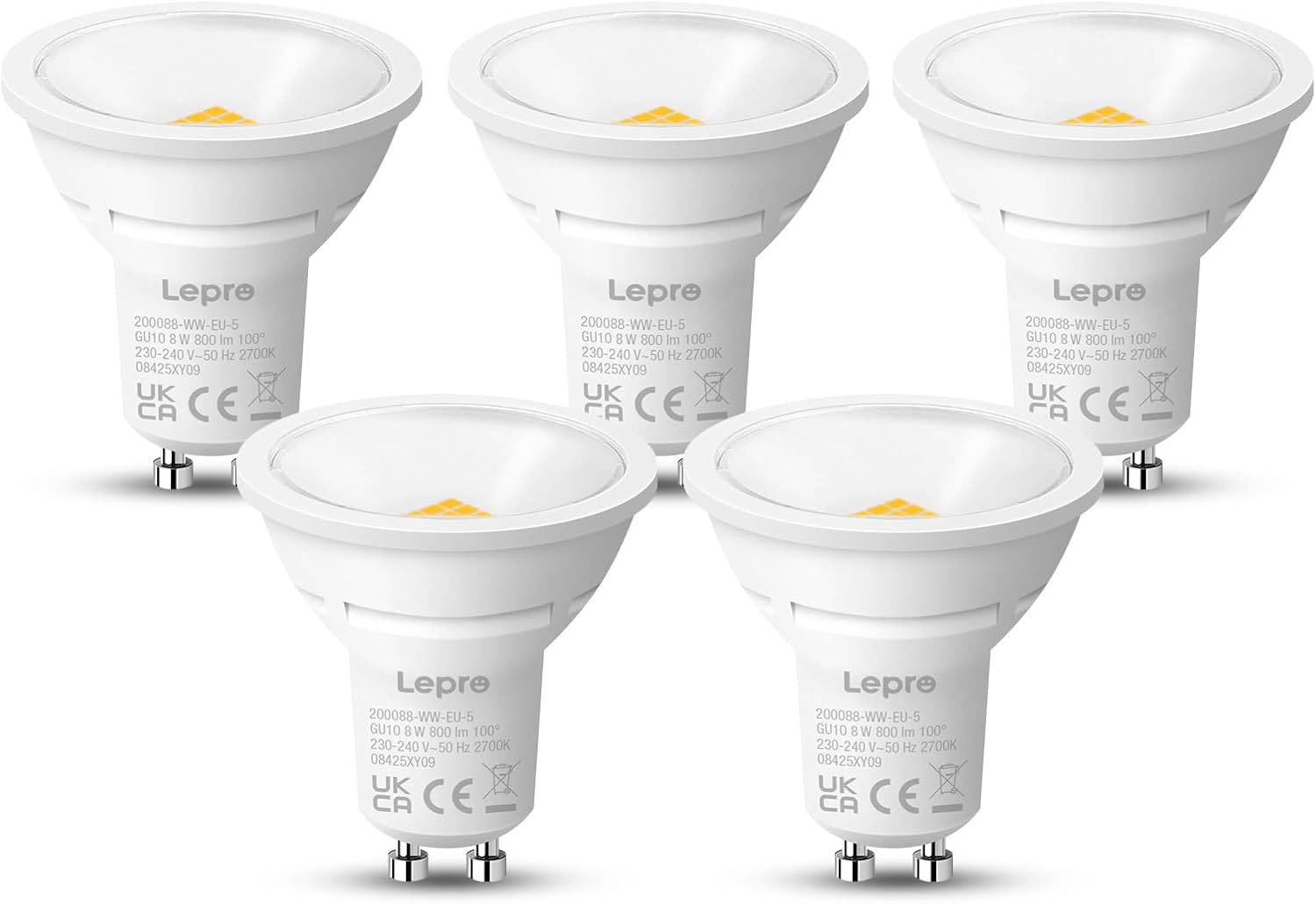 Lepro GU10 LED Bulbs, Warm White 2700K, 800LM Bright GU10 Lightbulbs, 8W (65W Equivalent), 100¡« Wide Beam Angle, Energy Saving LED Spotlight Bulbs, Non-Dimmable, Pack of 5