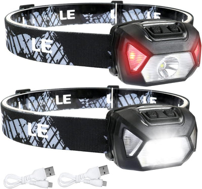 Lepro Head Torch Rechargeable, [2 Pack] 2000L Waterproof LED Headlamp with Red Warning Lights, 6 Lighting Modes, Long Runtime, Lightweight Headlight for Kids & Adults for Running Fishing Camping