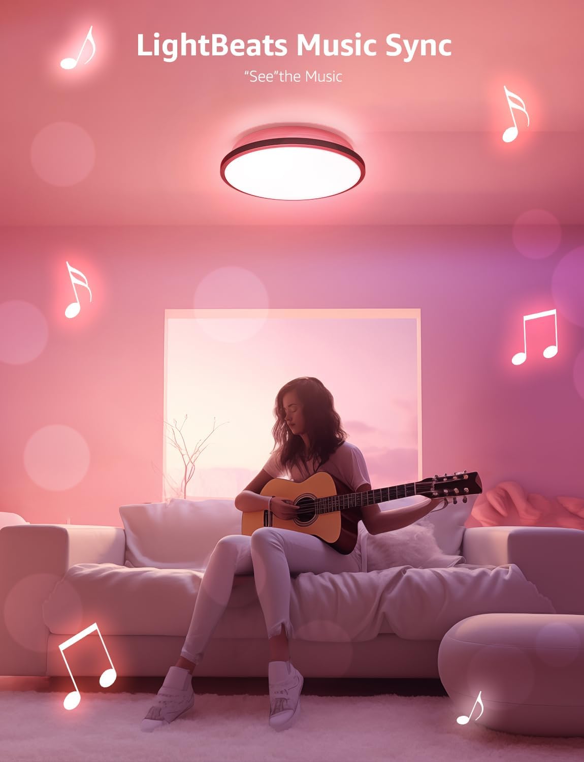 Lepro T1 AI Smart Ceiling Light 24W, Music Sync, AI Generated Lighting LLM, Voice Control, IP44 Waterproof Bathroom Light, Color Changing Ceiling Light WiFi, Work with Alexa Google Assistant, Ø29.4CM