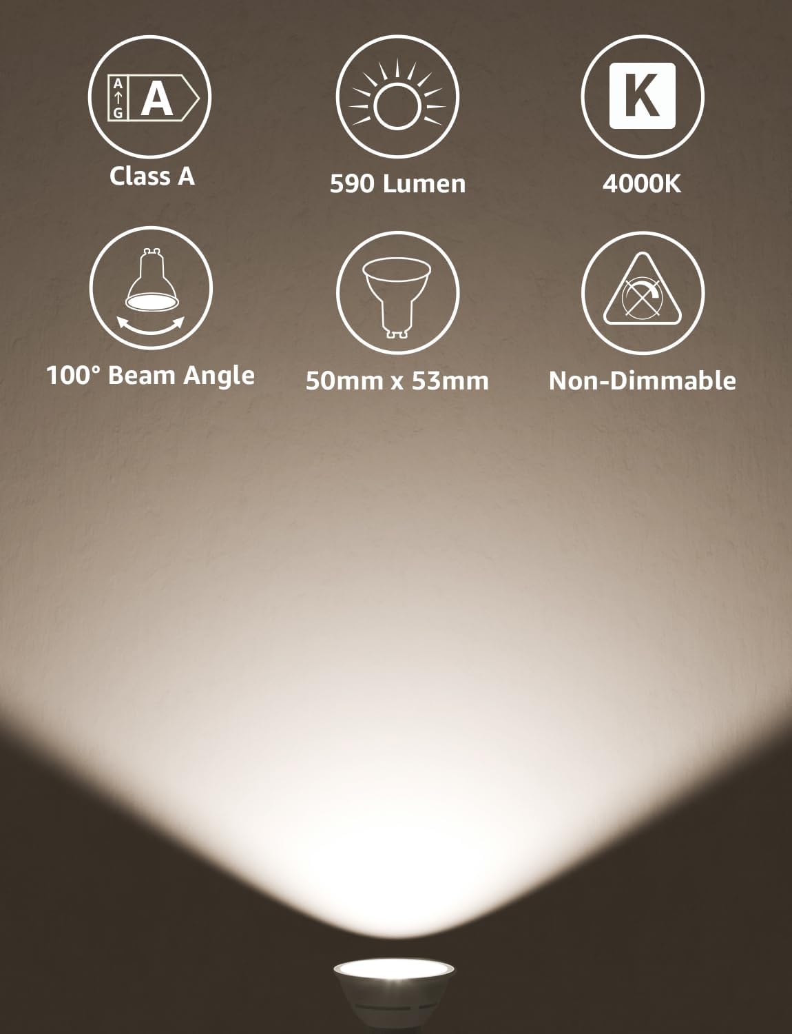 Lepro GU10 LED Bulbs, Neutral White 4000K, A Energy Class, 590LM, 3.3W (50W Equivalent), 100¡« Wide Beam Angle, 50000H Long Life, Energy Saving LED Spotlight Bulb, Non-Dimmable, Pack of 5