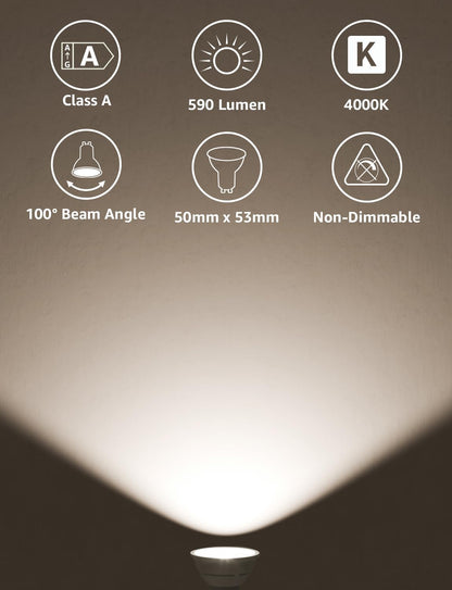 Lepro GU10 LED Bulbs, Neutral White 4000K, A Energy Class, 590LM, 3.3W (50W Equivalent), 100¡« Wide Beam Angle, 50000H Long Life, Energy Saving LED Spotlight Bulb, Non-Dimmable, Pack of 5