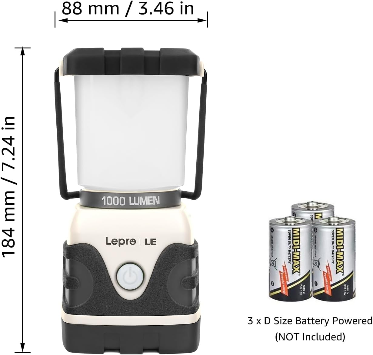 LE Camping Lantern, 1000 Lumen Camping Lights Battery Powered, Dimmable Warm White and Daylight Modes, Battery Lantern for Power Cuts, Emergency Lighting, Suit for Hiking, Fishing, Tents, etc.