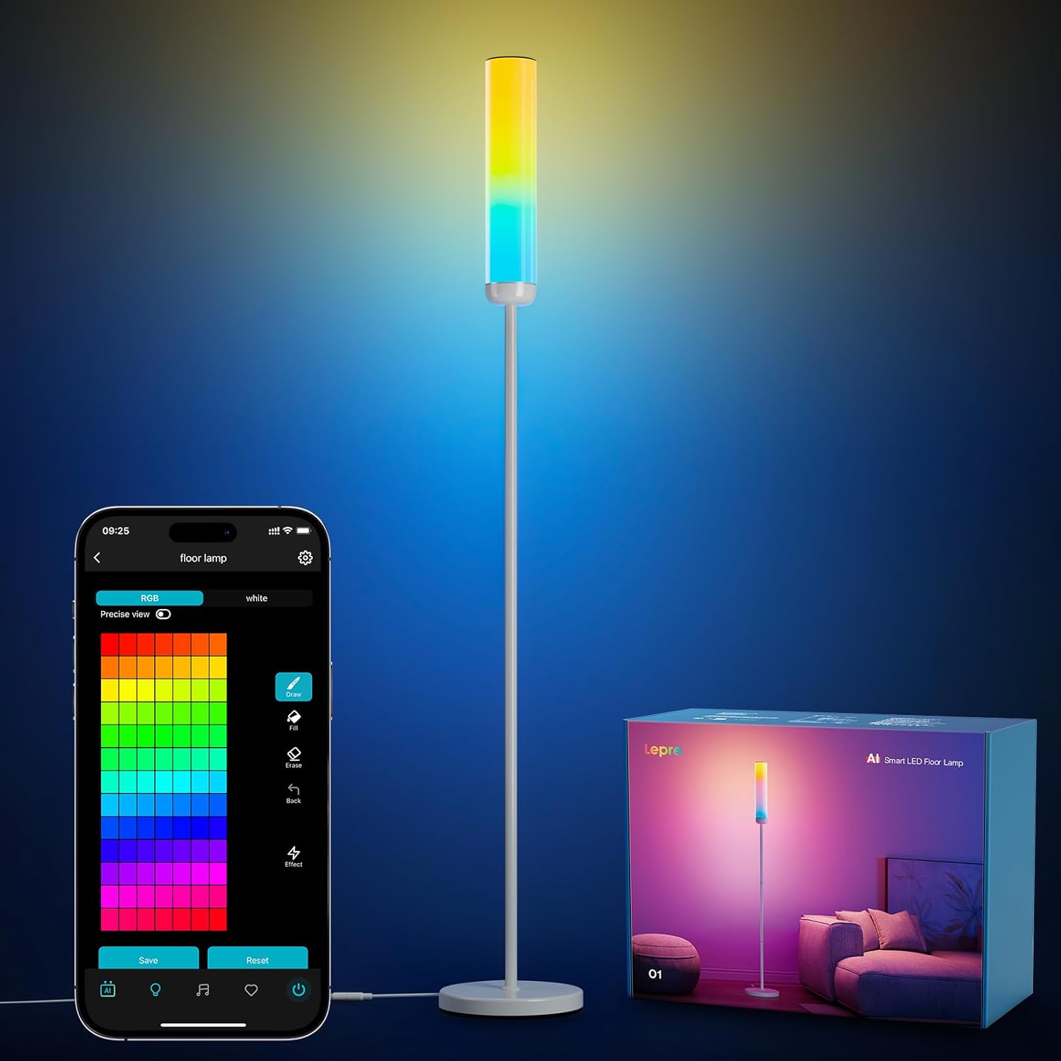 Lepro O1 AI Floor Lamp, Smart Standing Lamp with Music Sync, 2300 Lumen Corner Floor lamp for Living Room, Bedroom, RGB+CCT, AI Lighting Design Assistant, Works with Alexa, 2.4GHz WiFi, No Remote