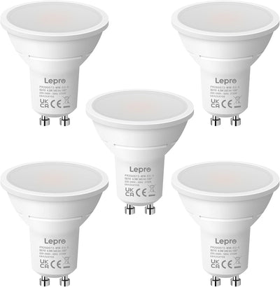 Lepro GU10 LED Bulbs Warm White, 4W 345lm 2700K, Energy Saving GU10 LED Light Bulbs, 50W Halogen Spotlight Equivalent, 100�� Beam Angle, Non Dimmable, Pack of 5