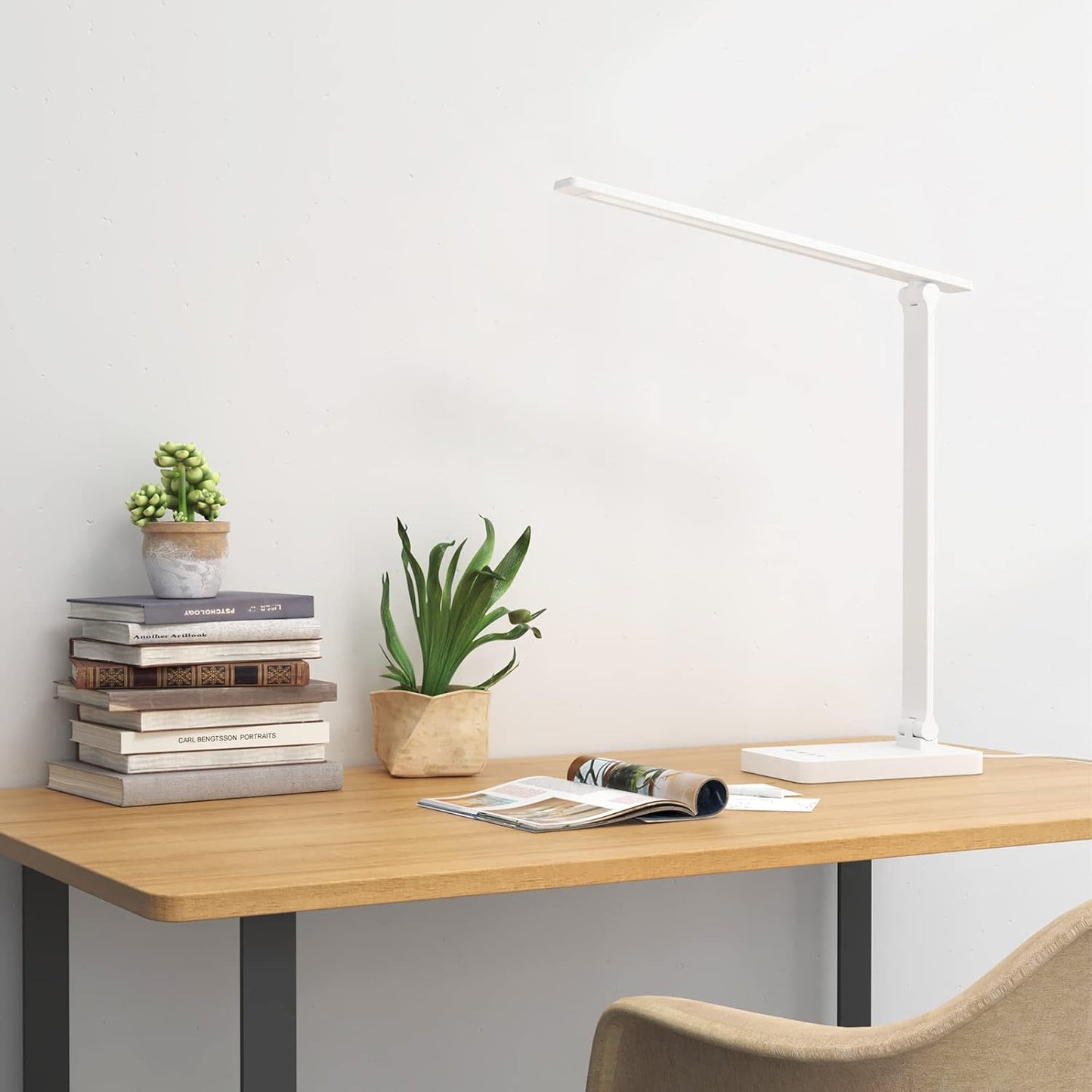 Lepro LED Desk Lamp, Desk Lamp with Power Adapter, 655lm, Desk Lamps Office with USB Charging Port, 5 Brightness Levels x 3 Colour Mode, Touch Control Daylight Lamp for Office, Nails, Study, Bedroom