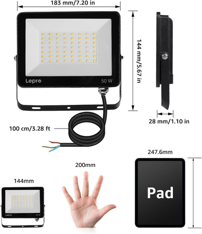 Lepro 50W Led Floodlight Outdoor, 4250lm LED Security Lights, 350W Incandescent Lamp Equivalent, Waterproof IP65, Daylight White Outdoor Lights for Warehouse, Playground, Backyard and More