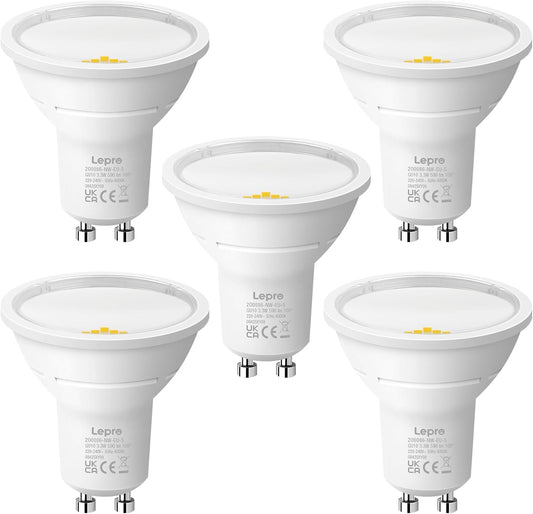 Lepro GU10 LED Bulbs, Neutral White 4000K, A Energy Class, 590LM, 3.3W (50W Equivalent), 100¡« Wide Beam Angle, 50000H Long Life, Energy Saving LED Spotlight Bulb, Non-Dimmable, Pack of 5