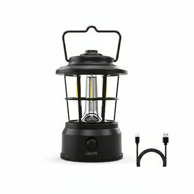 Lepro Rechargeable Camping Lantern, 300LM Retro Camping Tent Light with Knob Control, Dimmable