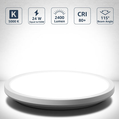Lepro 24W LED Ceiling Light, 2400lm Super Bright Waterproof Bathroom Light, 2.6cm Ultra-Thin, Daylight White 5000K, Round Large Flush Ceiling Light for Living Room, Bedroom, Kitchen and More, Ø29.3cm