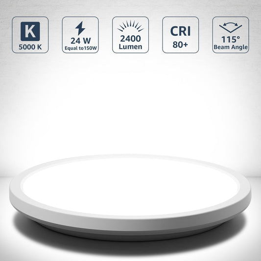 Lepro 24W LED Ceiling Light, 2400lm Super Bright Waterproof Bathroom Light, 2.6cm Ultra-Thin, Daylight White 5000K, Round Large Flush Ceiling Light for Living Room, Bedroom, Kitchen and More, Ø29.3cm