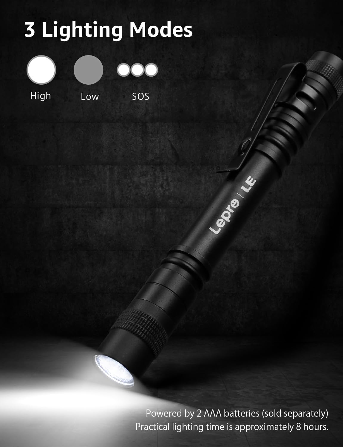 Lepro Small Torch Battery Powered, 2 Pack LED Penlight with Pocket Clip, 3 Modes Pen Torch, Water Resistant for Inspection, Work, Repair and Nurses (Batteries Included)