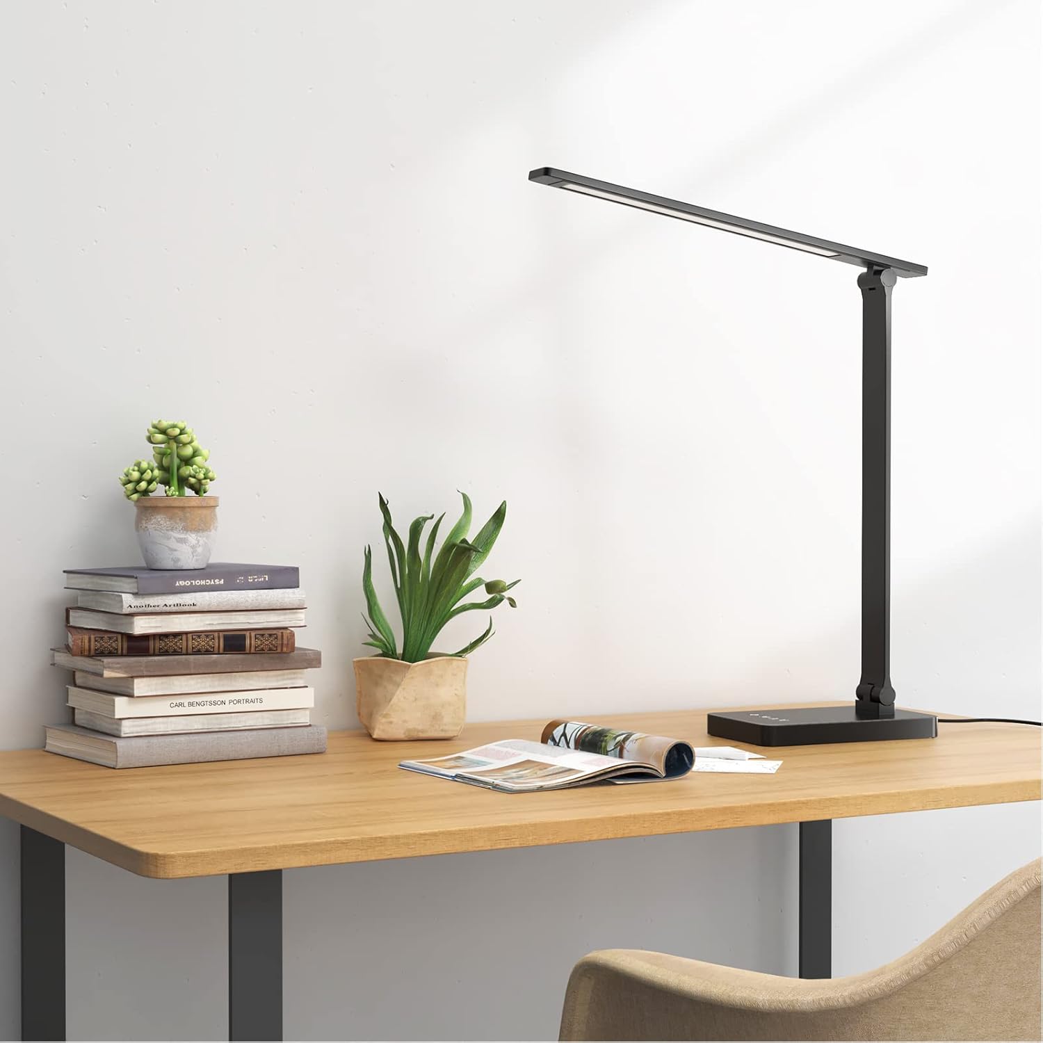Lepro LED Desk Lamp, Desk Lamp with Power Adapter, 655lm, Desk Lamps Office with USB Charging Port, 5 Brightness Levels x 3 Colour Mode, Touch Control Daylight Lamp for Office, Nails, Study, Bedroom