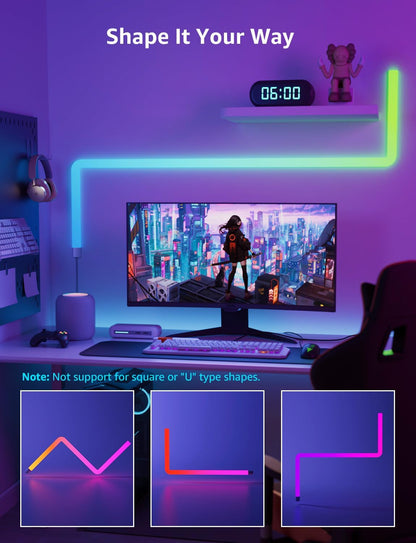 Lepro WL1 AI Smart Wall Light, Music Sync LED Light Bar, Voice Control, Segmented DIY, AI Lighting Design Assistant, for Home Decor, Gaming Setup, Work with Alexa,Google Assistant,8 Pcs with 4 Corners