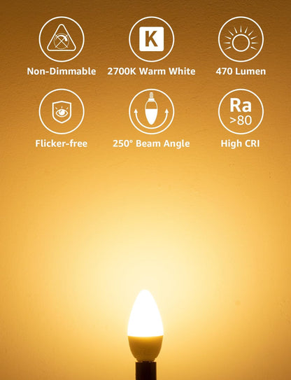 Lepro E14 LED Light Bulb, Small Edison Screw SES Candle Bulbs, 4.9W 470lm, 40W Equivalent E14 Bulb, Warm White 2700K E14 LED Bulb, Energy Saving Candle Light Bulbs, Non-dimmable, Pack of 6