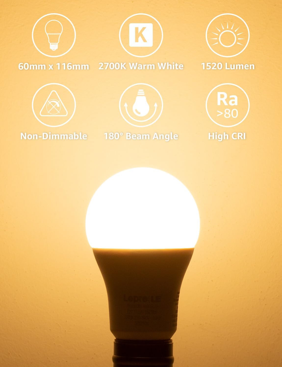 Lepro E27 Screw Bulbs 100W Equivalent, Warm White 2700K E27 LED Bulb, 13W 1520LM Edison Screw LED Light Bulb Super Bright, Energy Saving Light Bulbs, Non Dimmable, Pack of 6
