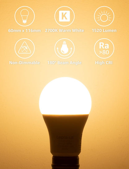 Lepro E27 Screw Bulbs 100W Equivalent, Warm White 2700K E27 LED Bulb, 13W 1520LM Edison Screw LED Light Bulb Super Bright, Energy Saving Light Bulbs, Non Dimmable, Pack of 6