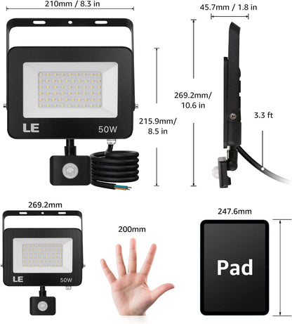Lepro Security Lights Outdoor Motion Sensor, 50W PIR Sensor Security Light, 4200 Lumens Super Bright, Ultra Thin, Water-Resistant Flood Light for Garden, Patio, Backyard, Rooftop and More