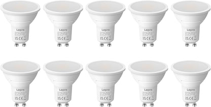 Lepro GU10 LED Bulbs, Warm White 2700K, 4W 345lm, 50W Halogen Spotlight Bulb Equivalent, Energy Saving GU10 LED Light Bulbs, 100° Wide Beam, Non-dimmable, Pack of 10