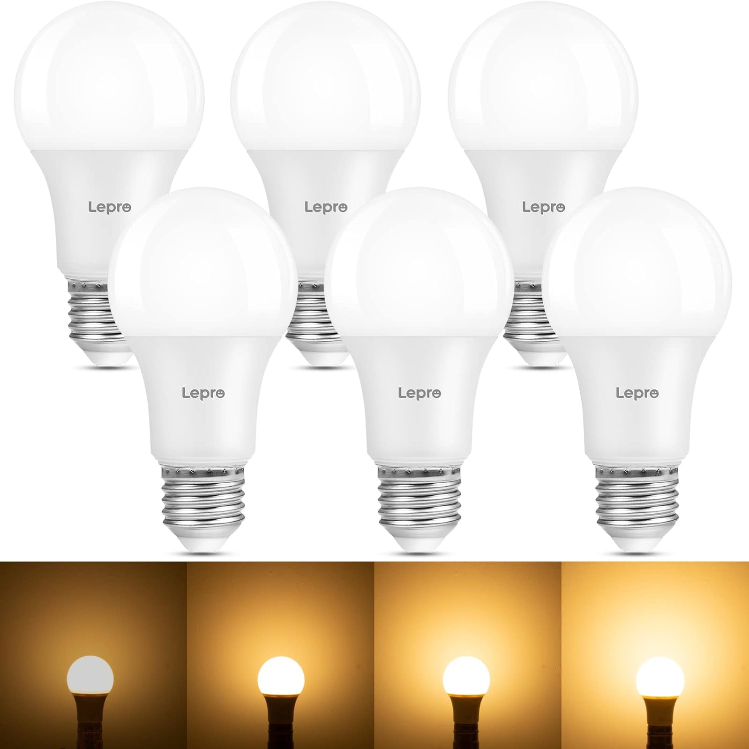 Lepro E27 Screw Bulb Dimmable, 8.5W Equivalent to 60W, Warm White 2700K E27 LED Bulbs, 806 Lumen Edison LED Light Bulb, Energy Saving E27 Bulbs for Lamp, Pack of 6