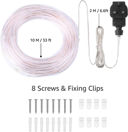Lepro Outdoor Rope Lights with Timer, Low Voltage, Waterproof Outdoor String Lights Plug in, 10m 100 LED 8 Modes Daylight White Light Rope, Suit for Christmas, Garden, Landscape Lighting and More