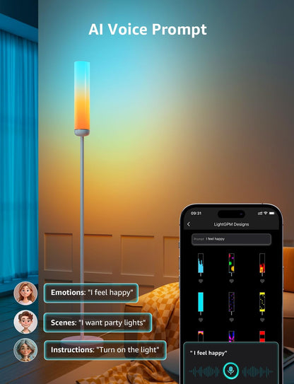 Lepro O1 AI Floor Lamp, Smart Standing Lamp with Music Sync, 2300 Lumen Corner Floor lamp for Living Room, Bedroom, RGB+CCT, AI Lighting Design Assistant, Works with Alexa, 2.4GHz WiFi, No Remote