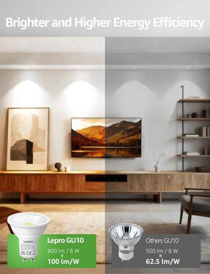 Lepro GU10 LED Bulbs, Cool White 6500K, 800LM Bright GU10 Lightbulbs, 8W (65W Equivalent), 100¡« Wide Beam Angle, Energy Saving LED Spotlight Bulbs, Non-Dimmable, Pack of 5