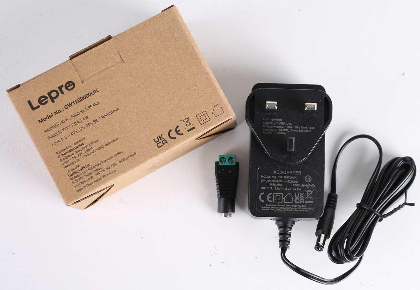 LE 12V 2A Power Supply for LED Strip Lights, AC 100-240V Mains to DC 12V Converter Adapter Driver Transformer, 24W UK Plug with 1.5M Cable, 5.5mm x 2.1mm Jack, GS TUV Approved