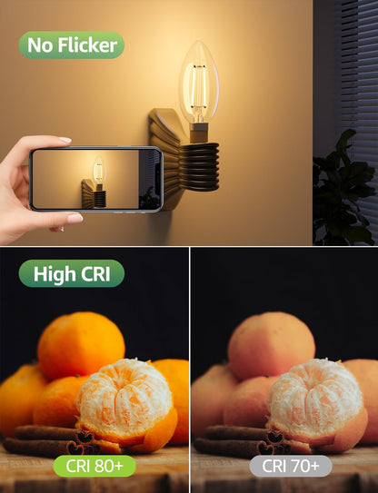 Lepro E14 LED Candle Bulb, Ultra Efficient A-Rated, 2.2W = 40W, 470lm, Warm White 2700K, 50000H Lifespan, SES Small Edison Screw, Clear Glass Vintage Filament Bulb, Pack of 2