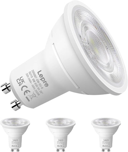 Lepro GU10 LED Spotlight Bulb, 630LM, 6W (80W Equivalent), Daylight White 6500K, 38¡« Beam Angle, Energy Saving Light Bulbs, Non-Dimmable, 4 Packs