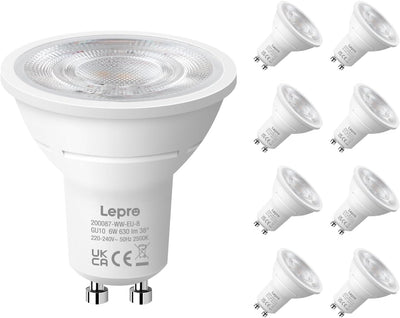 Lepro GU10 LED Bulbs, Warm White 2700K, 630LM, 6W (80W Equivalent), 38�� Beam Angle, Energy Saving Spotlight Bulbs, Non-Dimmable, 8 Packs