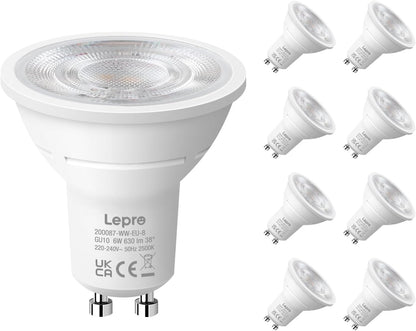 Lepro GU10 LED Bulbs, Warm White 2700K, 630LM, 6W (80W Equivalent), 38¡« Beam Angle, Energy Saving Spotlight Bulbs, Non-Dimmable, 8 Packs