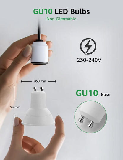 Lepro GU10 LED Bulbs, Cool White 6500K, A Energy Class, 590LM, 3.3W (50W Equivalent), 100¡« Wide Beam Angle, 50000H Long Life, Energy Saving LED Spotlight Bulb, Non-Dimmable, Pack of 10