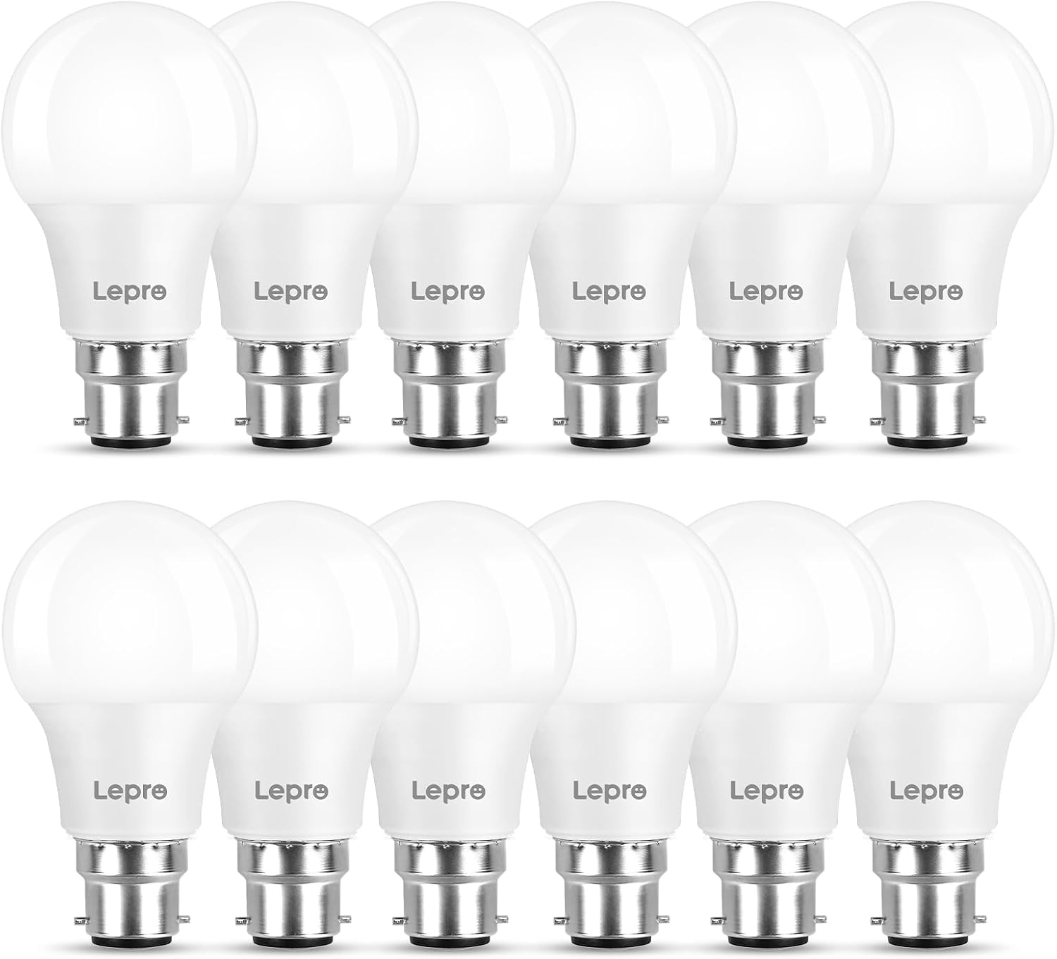 Lepro Bayonet Light Bulbs 60W Equivalent, Warm White 2700K, 8.5W 806lm LED Bayonet Bulb, B22 LED Bulbs, BC GLS Energy Saving Lightbulbs Bayonet, Non-dimmable, Pack of 12