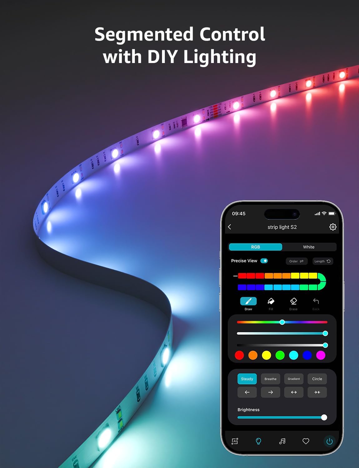 Lepro S2 AI Smart LED Strip Light 5M RGBW+IC, Works with Alexa, Google Assistant, Music Sync, 1200LM White Light, Personalized AI Lighting Designer, Zonal Colour Control LED Lights, App Voice Control