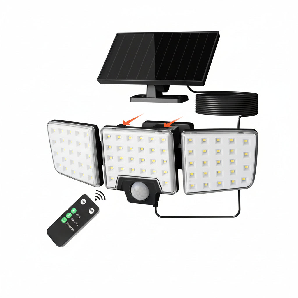 Lepro Solar Security Lights Outdoor Motion Sensor, 2 in 1 Separated and Integrated Remote Control IP65 Waterproof Solar Lights with 2 Light Modes, 3 Heads Solar Floodlight for Garden Yard