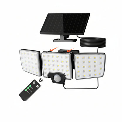 Lepro Solar Security Lights Outdoor Motion Sensor, 2 in 1 Separated and Integrated Remote Control IP65 Waterproof Solar Lights with 2 Light Modes, 3 Heads Solar Floodlight for Garden Yard