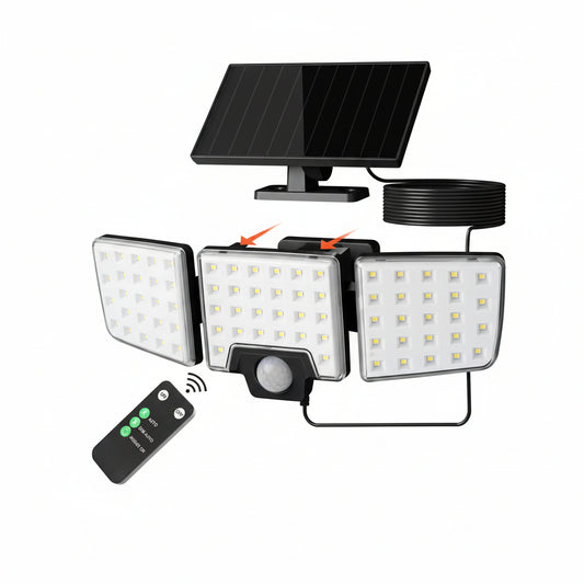 Lepro Solar Security Lights Outdoor Motion Sensor, 2 in 1 Separated and Integrated Remote Control IP65 Waterproof Solar Lights with 2 Light Modes, 3 Heads Solar Floodlight for Garden Yard