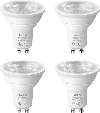Lepro GU10 LED Spotlight Bulb, 630LM, 6W (80W Equivalent), Natural White 4000K, 38¡« Beam Angle, Energy Saving Light Bulbs, Non-Dimmable, 4 Packs