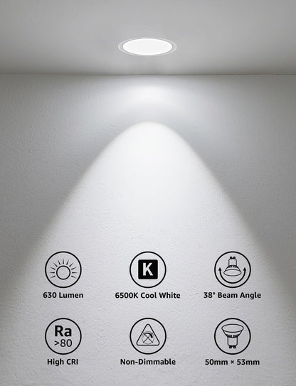 Lepro GU10 LED Spotlight Bulb, 630LM, 6W (80W Equivalent), Daylight White 6500K, 38¡« Beam Angle, Energy Saving Light Bulbs, Non-Dimmable, 4 Packs