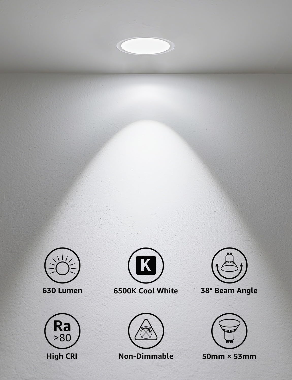 Lepro GU10 LED Bulbs, Cool White 6500K, 630LM, 6W (80W Equivalent), 38¡« Beam Angle, Energy Saving Spotlight Bulbs, Non-Dimmable, 8 Packs