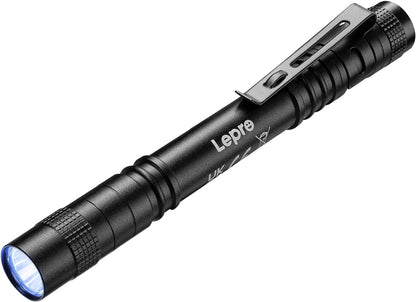 Lepro 365nm UV Torch, Ultraviolet Flashlight, UV Pen Torch with Clip, High UV Purity, Small UV Light Torch Powered by 2 AAA Batteries (Not Included),Black Light Detector for Pet Urine, Invisible Stain