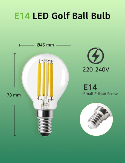 Lepro E14 Golf Ball Bulb Vintage, Ultra Efficient A-Rated, 2.2W = 40W, 470lm, Warm White 2700K, 50000H Lifespan, Small Edison Screw SES Bulb, Clear Filament, Glass, Pack of 2
