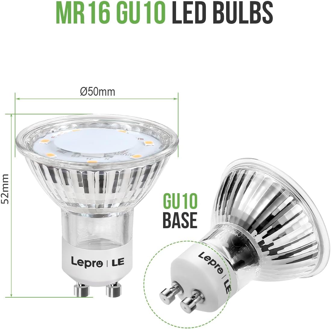 Lepro GU10 LED Bulbs, Warm White 2700K LED Light Bulbs, 35W Halogen Spotlight Equivalent, 3W Energy Saving GU10 Bulbs, 250lm, 100° Beam Angle, Non Dimmable, AC 220-240V, Pack of 5