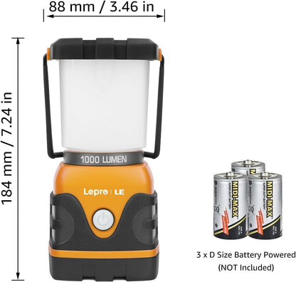 Lepro Camping Lantern, 1000 Lumen Camping Lights Battery Powered, Dimmable Warm White and Daylight Modes, Battery Lantern for Power Cuts, Emergency Lighting, Suit for Hiking, Fishing, Tents, etc.