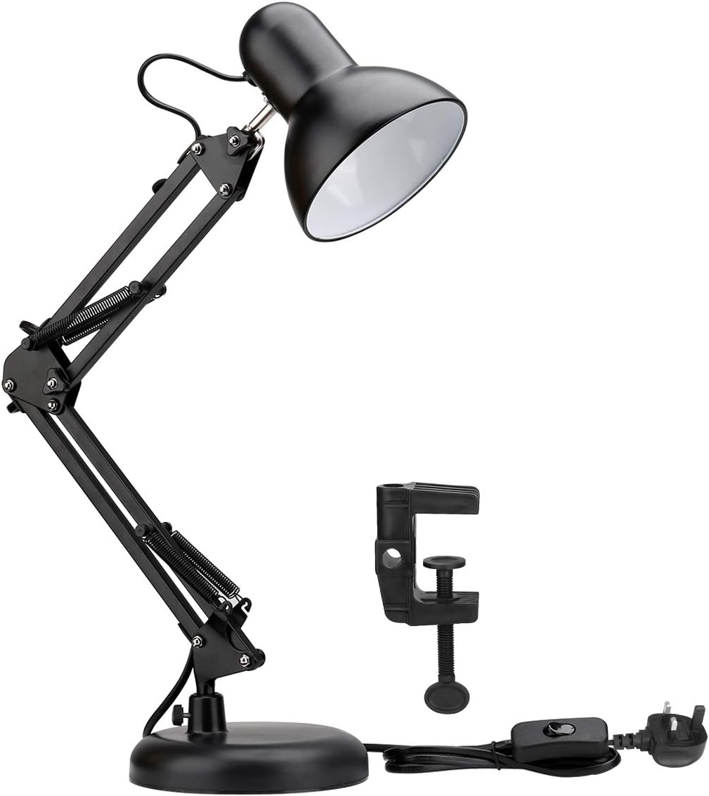 Lepro LED Desk Lamp, Clamp on Swing Arm Table Lamp, E27 Bulb Holder, Classical Swing Arm Architect Lamp, Flexible Desk Light for Office, Reading, Bedside, Crafts, Painting, Back to School and More…