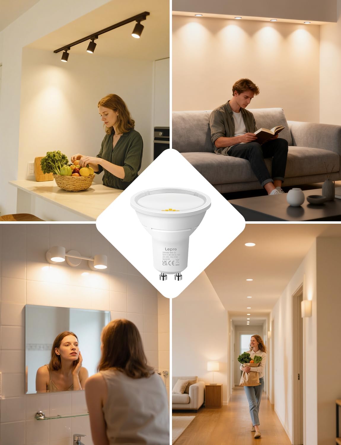 Lepro GU10 LED Bulbs, Warm White 2700K, A Energy Class, 590LM, 3.3W (50W Equivalent), 100¡« Wide Beam Angle, 50000H Long Life, Energy Saving LED Spotlight Bulb, Non-Dimmable, Pack of 10